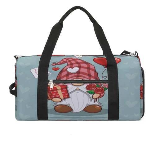 Waterproof Valentine Cute Gnome Travel Duffel Bag with Shoe Compartment Gym Weekender