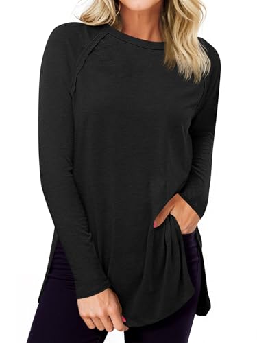 Cicy Bell Womens Long Sleeve Tunic Tops Side Slit Crew Neck Oversized T Shirts Fall Casual Loose Fit Basic Tees Shirts