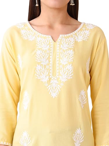 Image of Women's Rayon Chikankari Embroidered Short Kurti | Lucknowi Work Kurta