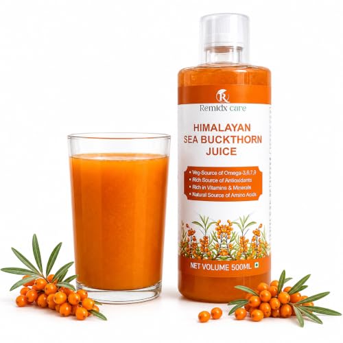 Image of Remidx Care Himalayan Sea Buckthorn Juice 500ml | Rich in Omega 3, 6, 7 & 9 | Natural Source of Antioxidants, Vitamins & Minerals | Amino Acids | Daily Wellness Drink | No Artificial Colors or Flavours Seabuckthorn Juice 500ml.