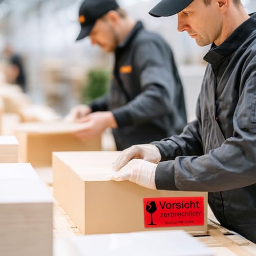 500 Stück Vorsicht zerbrechlich Aufkleber 100x50mm Selbstklebend Fragile Stickers Vorsicht zerbrechlich Handle with Care Warnhinweis Aufkleber für Pakete, Kartons, Transport, Lagerung