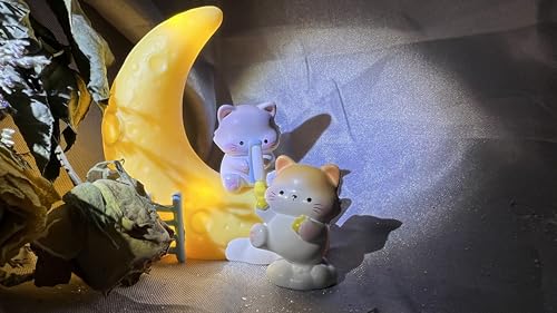 Image of Adorable Moon Fishing Cat Night Light Set - Customizable Cat Figurines - Warm Glow - Ideal for Home Decor and Gifts