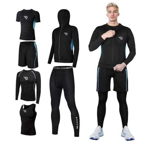 VARNIC コンプレッションウェア セット メンズ トレーニングウェア 6点セット 上下セット 通気・防臭 スポーツウェア ベスト 半袖シャツ 長袖シャツ パーカー ハーフパンツ レギンス 吸汗速乾