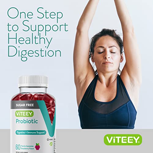 Sugar Free Probiotic Gummies - Extra Strength 2 Billion Cfus For Immune And Digestive Support For Adults, Teens, & Kids - Vegan, Gluten Free, Gelatin Free, Non Gmo, Chewable Raspberry Flavored Gummies #TOP5