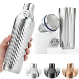 Elevated Craft Diamond Edition Hybrid Cocktail Shaker Set - Premium Vacuum Insulated Stainless Steel, 28 oz, Includes Built-In Strainer, Precise Measuring Top & XL Polishing Cloth - Martini Shaker