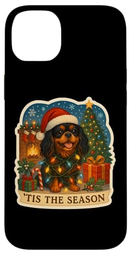 Tis The Season 英語おもちゃ スパニエル犬 メリークリスマス クリスマス スマホケース iPhone 14 Plus 用