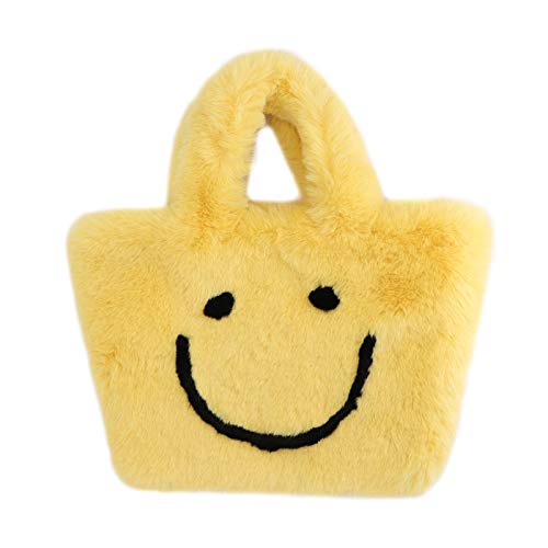 Bolso tote pequeño fluffy amarillo sonrisa Y2K miniatura 1