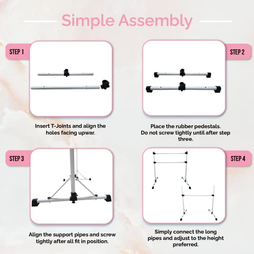 New & Improved 4 Ft Steel Double Ballet Barre with Carry Bag and Beginner Guide,Adjustable&Portable Ballet Barre for Home and Gym,Quality Ballet bar Anti-Wobble,Stretching Dance bar (Steel, White) by Ballerina Basics - Image 4