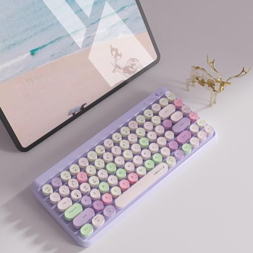 Image of UBOTIE Portable Bluetooth Colorful Computer Keyboards, Wireless Mini Compact Retro Typewriter Flexible 84Keys Design Keyboard (Purple-Colorful)