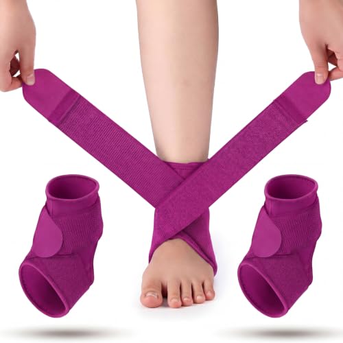 Image of Honoson 2 Pcs Ankle Brace Kid Ankle Support Youth Neoprene Lace up Compression Sleeve Foot Brace Stabilizer with Adjustable Strap for Sport Sprained Plantar Fasciitis Achilles Tendonitis(Rose Red,S)
