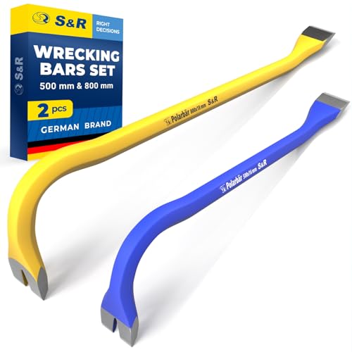 S&R Professional Crowbar Set – 2-Piece Heavy-Duty Demolition Tool | 500x16mm & 800x18mm | Forged Heat-Hardened Steel (38-48 HRC)