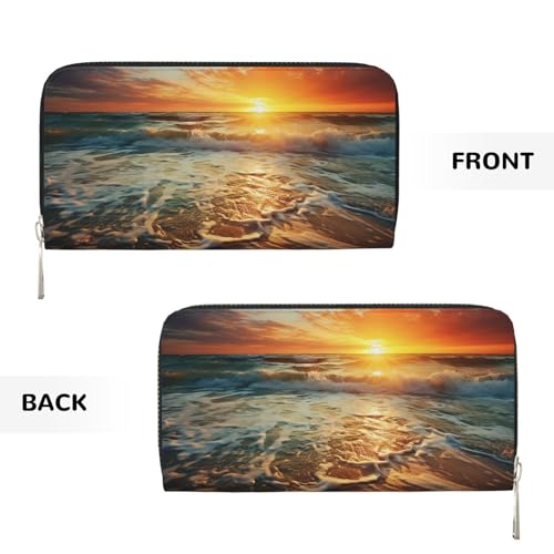 Leather Wallet for Women Long Purse Ocean Sunrise Womens Wallet Clutch with 8 Credit Card Holder Coin Pocket2