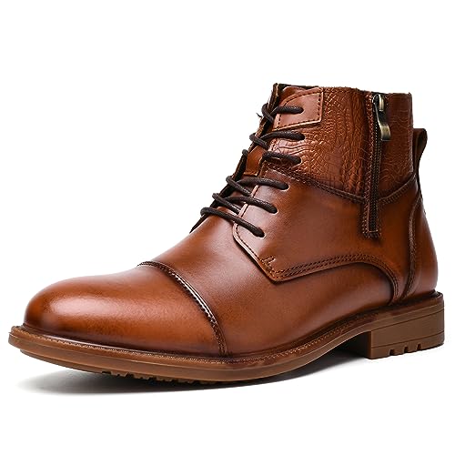 Holy dove Mens Casual Oxford Dress Boots with Side Zip Brown Leather Mid Top Lace Up Chukka Ankle Boot Business Work Shoes for Men Size 10
