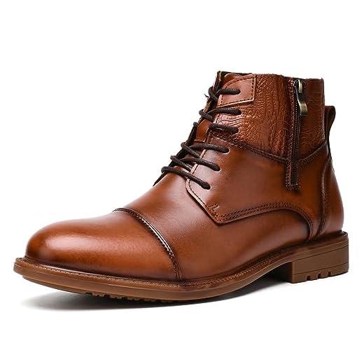 Holy dove Bota social Oxford masculina casual cano curto para homens cano médio cadarço sapatos de trabalho de negócios couro premium superior marrom ou preto, Marrom (313), 12