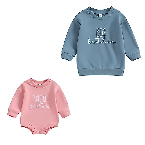 BOIBOKOKO Big Brother Little Sister Matching Outfits Baby Solid Color Long Sleeve Sweatshirt Romper Fall Winter Clothes