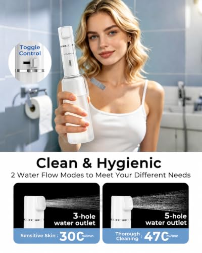 Image of VELOMAX Portable Bidet with 450ML Detachable Bottle, Rechargeable Jet Spray for Travel & Toilet 2 Pressure Modes IPX7 Waterproof Electric Sprayer with 830mAh Battery for Men, Women, Postpartum(White)