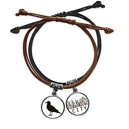 Bracelet corde et cuir noir avec motif mouette pour homme Sidi