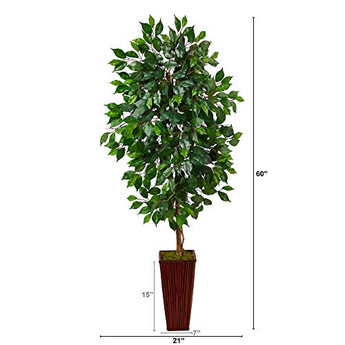 5Ft. Ficus Artificial Tree In Bamboo Planter #TOP1