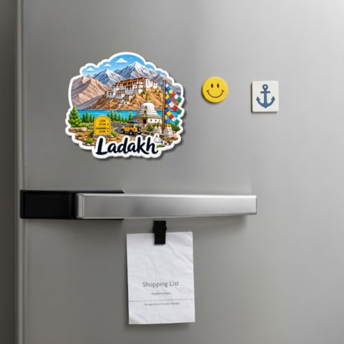Image of Ladakh Theme Souvenir Wooden Fridge Magnet for Refrigerator - Printed Fridge Magnet for Kitchen & Fridge Decor | Perfect Souvenir Gift | Fridge Decoration | Size 3x3 Inches | Pack of 1