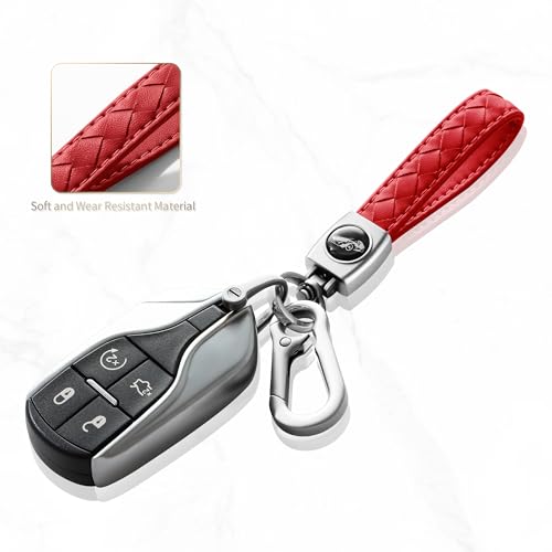 Image of Gkeygo Carabiner Keychain, Universal Heavy Duty Woven Handmade Leather Key Chain, Car Fob Key Keychains with 360 Degree Rotatable Snap Swivel and Anti-Lost D-Ring for Men and Women, Silver - Red