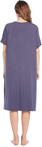 Miniatura 4 de CHUNG Camisón de mujer de ajuste holgado, con botones en la parte delantera, pijama de manga corta, ropa de dormir debajo de la rodilla