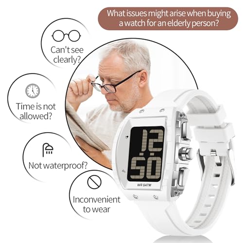 Image of findtime Digital Watches for Elderly Men, Large Face Voice Talking Watch with English Speaking LED Backlight Big Number Easy to Read Timer Alarm 5ATM Waterproof