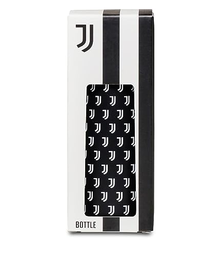Seven JUVENTUS FC Fútbol con pajita, 460 ml, blanco y negro, botella térmica de acero inoxidable interior exterior, mantenimiento temperatura hasta 24 h, botella escolar, deporte