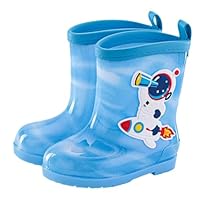 ENEN Rain Boots for Kids Girls and Boy, Rain Boots Toddler 1-9yrs Unisex Children Wellies Waterproof Non-Slip Rubber Gripped Sole for Spring Summer, School, Outdoors (Blue Astronaut 1,13)