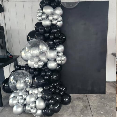 Image of Black and Silver Balloons Garland Arch Kit, Black Silver Balloons for Birthday, Wedding, Graduation, Anniversary Decorations