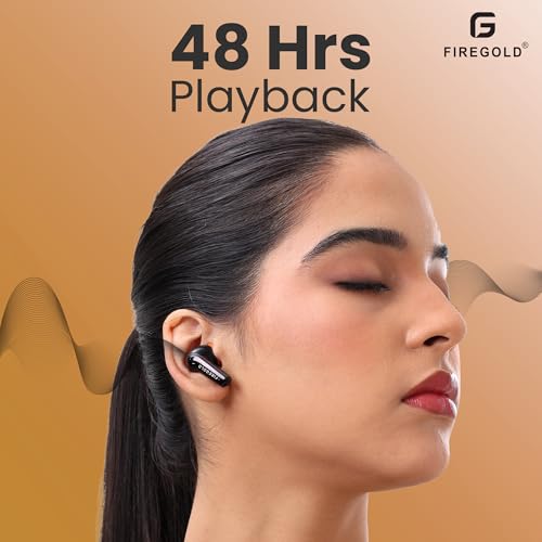Image of FIREGOLD New Blastpods Wireless Earbuds with 4 Mic ENC, HD Sound Quality, 48 Hours Battery Backup (Black /Orange)