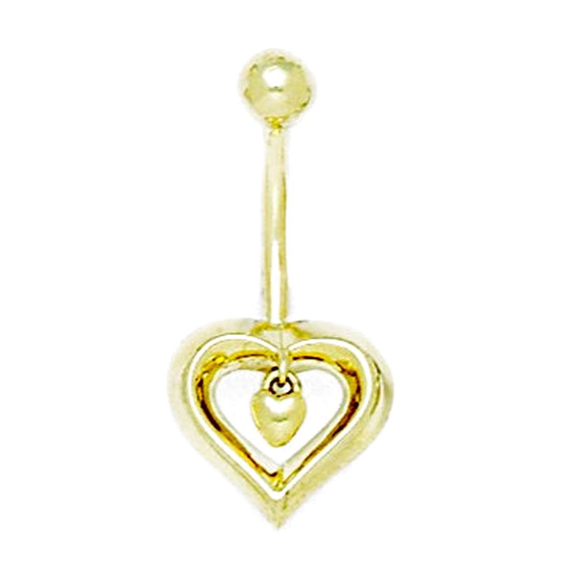 Bauchnabelring aus 14 Karat Gelbgold, Zirkonia, künstlicher Diamant, 14 Gauge, baumelnder Liebesherz, Körperschmuck, Maße: 28 x 13 mm, Schmuckgeschenk für Frauen, Metall, Zirkonia