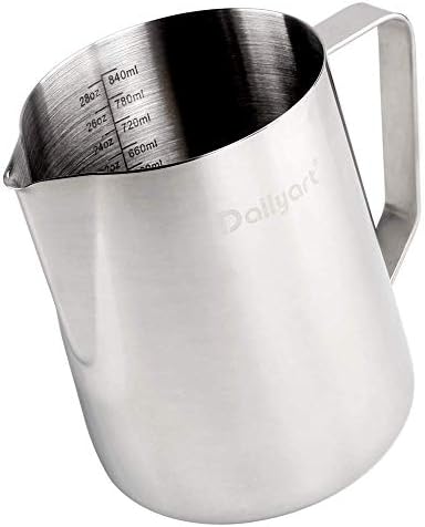 Dailyart Coffee Milk Frother Jug 200ml/350ml/600ml/900ml Metal Milk Jug Stainless Steel Coffee Jugs Barista Coffee Accessories for Coffee Latte Cappuccino Frothing Milk Coffee Machine