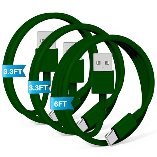 Image of 3-Pack Green [3.3FT+3.3FT+6FT] USB A to USB C Cable，USB to USB C Car Carplay Cable for iPhone 16 15 Pro Plus Pro Max，for iPad Pro /Air /Mini，for Samsung S24 /S23 /S22 /S21，for MacBook Pro /Air and More
