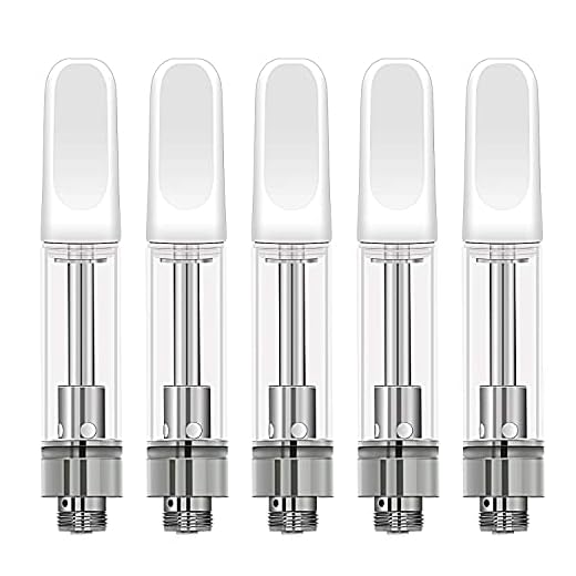 Discoball 5Pack 510 Thread Cartridge 1ml Carts for CBD Vape Tank, Clear Glass Ceramic Mouthpiece, Top Fill Compatible with Ego MT3 CE4 CE5 CE6 Pens Battery, Nicotine Free