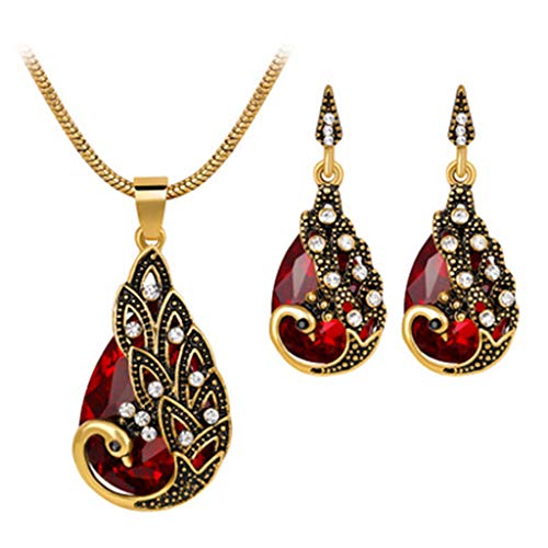 ClodeEU Juego de joyas para mujeres y niñas, collar con colgante de pavo real, vintage, joyería de boda, joyería de aniversario, regalo para esposa y novia, talla única, Madera Oro Acero inoxidable