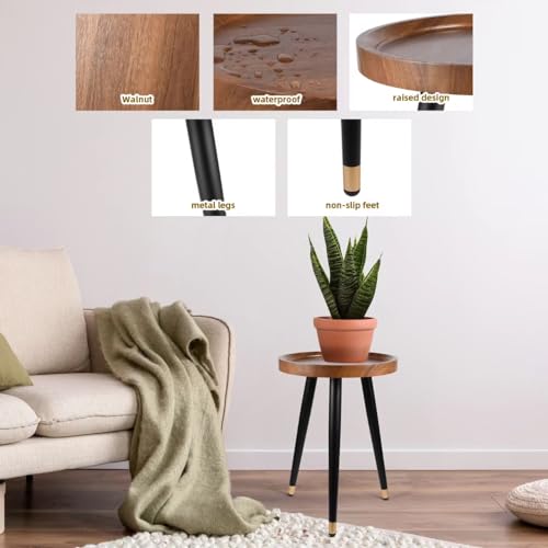 Image of KGPLOME Plant Stand Indoor,Mid Century Walnut Wood Plant Table, Heavy Duty Metal Tall Flower Pot Stand,Modern Round Small Side End Table With Raised Design(12 inchx17 inch)