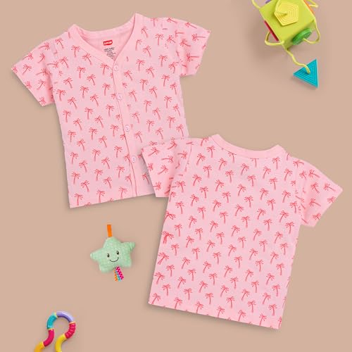 Image of LuvLap Baby Girls Regular Fit 100% Cotton Half Sleeves Girls Jhabla Shirt Pack of 4