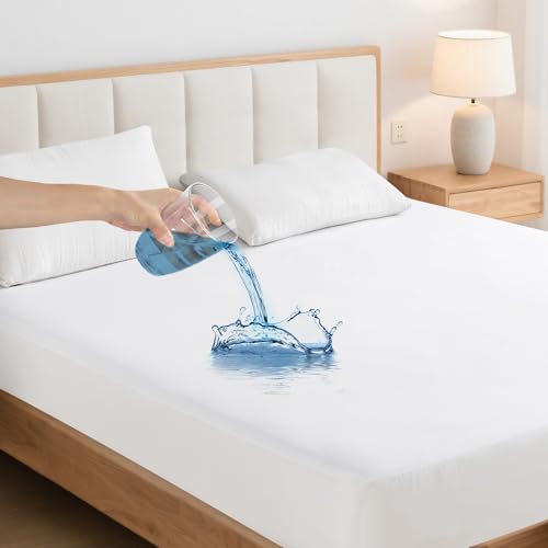 LINENOVA 100% Waterproof Mattress Protector- 1 Piece - King Size – 40cm Deep Pocket Fitted Sheet Style – Soft, Breathable, Noiseless, Washable Mattress Pad Covers for Kids, Pets, Adults