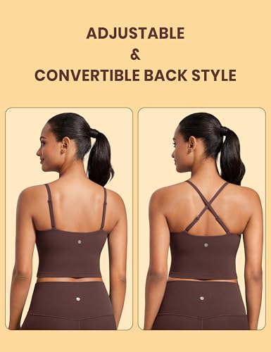 Image of CRZ YOGA Butterluxe Cami Crop Tank Tops | Light Support, Removable Pads, Yoga, Extremely Soft, Square Neck, Spaghetti Straps, Longline Sports Bras for Women