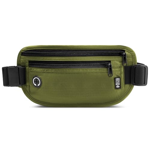 GlasFlength Flache Bauchtasche mit RFID Blocker, Diebstahlsicher Geldgürtel für Damen und Herren wasserdichte Tasche für Reisepass Diebstahlsichere Gürteltasche für Reise Sport (Olive)