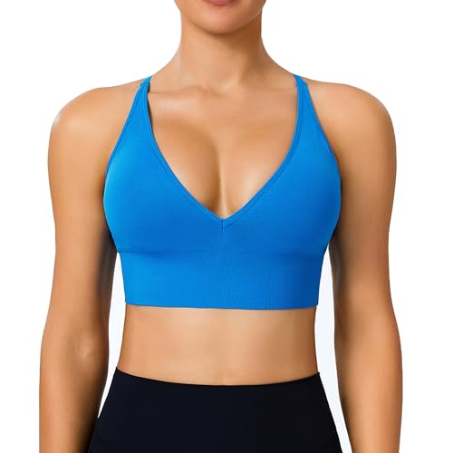 Image of BLUELILY Adjustable Deep V Neck Bras 3 /5 Pack Sports Bras for Women Padded Seamless Spaghetti Strap Criss Cross Yoga Bras