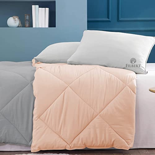 Image of Filbert - King Size Comforter for Winter 300 GSM Reversible Microfiber Soft & Cozy Diamond Stitch Quilt (92 inch x 106 inch Inches /233cm x 269cm) - Comforter King Size|Silver /Peach