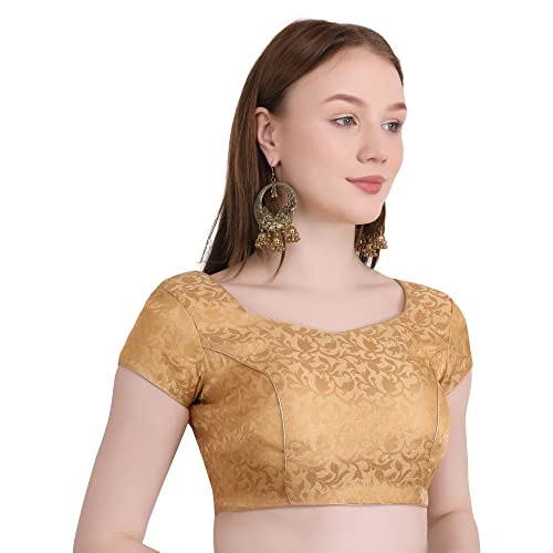 Image of Women's Short Sleeve Brocade (Chanderi) Readymade Stitched Saree Blouse Ready to Wear Half Sleeves Ladies Blouse