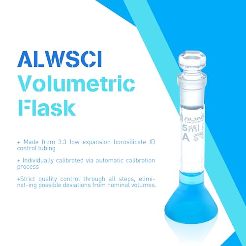 ALWSCI 5 ML Volumetric Measuring Flask Set NS10/13 Glass Stopper, Graduated, ASTM Class A Borosilicate Glass 3.3 for Laboratory, 2 PCS