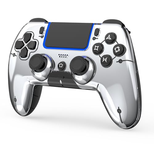 Image of BETMI Wireless Controller for PS5, Pro /Slim /MAC /PC, Metallic Silver | Gamepad with Macro /Turbo Function, Dual Vibration, Hall Effect Joysticks, 6-Axis Gaming Controller with Speaker, 3.5mm Jack