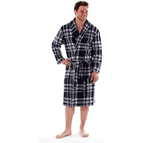Toro Rocco Men's Polar Fleece Robe, Check Stripe Dressing Gown, Winter Gift, M L XL XXL, LXL Grey Check Cover