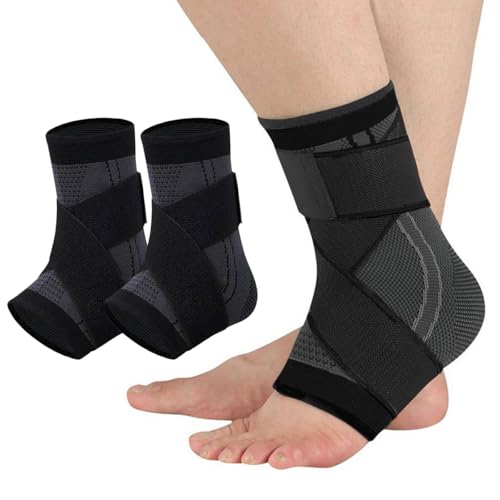Ankle Braces for Men & Women - 2-Pack Compression Sleeves for Plantar Fasciitis Relief (Black, Medium)