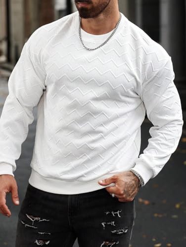 Image of Tagas Men's Textured Zig-Zag Knit White Sweater|Sweatshirt for Mans|Mans Winter wear| Round Neck|