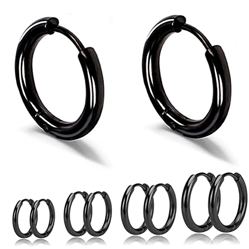 Fuushspoy (10個セット)フープピアス ピアス リングピアス 男女兼用 鼻ピアス 耳用 ステンレスシームレスリング シンプル 人気 イヤーカフ ブラック(内径8mm 10mm 12mm 14mm 16mm)