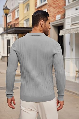 Pull homme col polo manches longues tricot fin uni Coofandy - 4